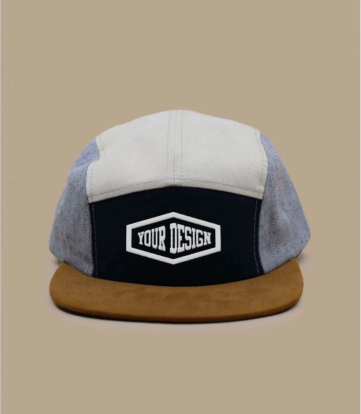 Cap Selbst Gestalten 5 Panel Navy Beige Heather Grey 1 Cap Selbst Gestalten 5 Panel Navy Beige Heather Grey