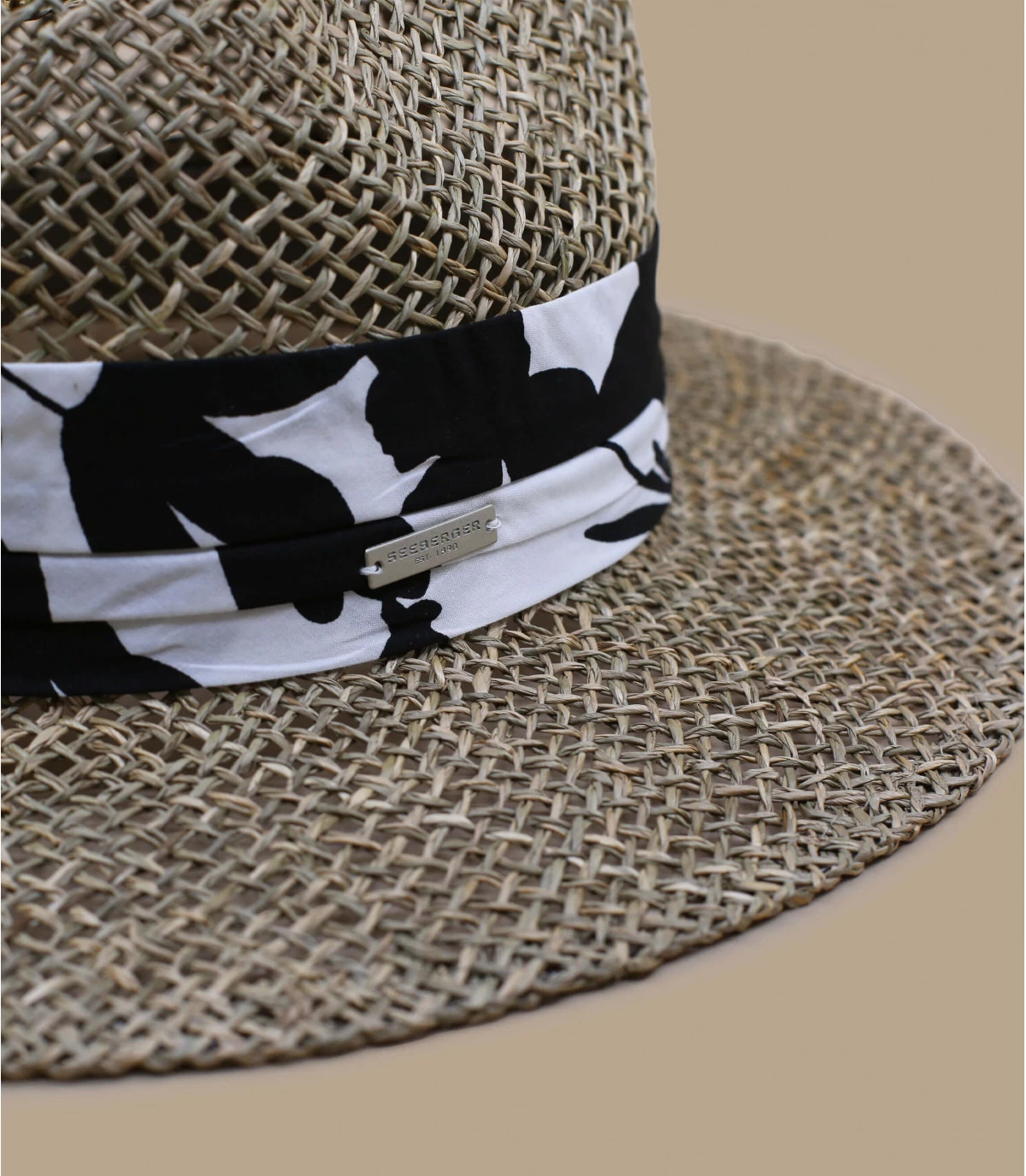 Seeberger Seagrass Fedora Summer Print Black 3 Seeberger Seagrass Fedora Summer Print Black – Bild 3