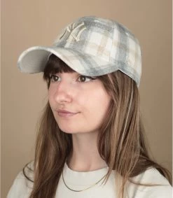 NEW ERA Wmn Plaid Cap 9Forty NY Stone
